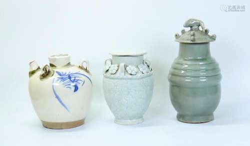 2 Chinese Covered Jars, Qingbai, Longquan & Jug