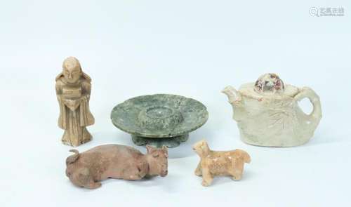 3 Chinese Archaistic Stones; 2 Pottery Animals