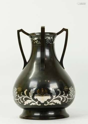 Kage School; Gold & Silver Inlaid Bronze Vase