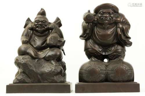 2 Japanese Signed Bronze Okimono: Daikoku & Ebisu