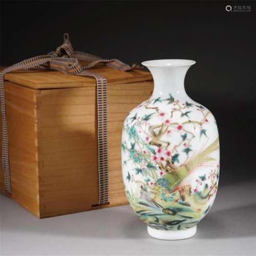 A CHINESE FAMILLE ROSE FLOWER AND BIRDS VASE