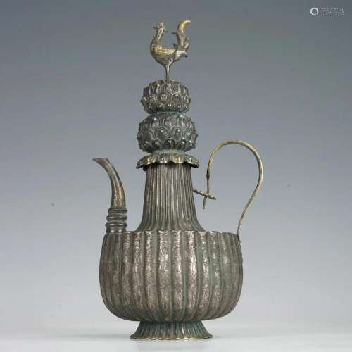 A CHINESE SILVER PHOENIX KETTLE