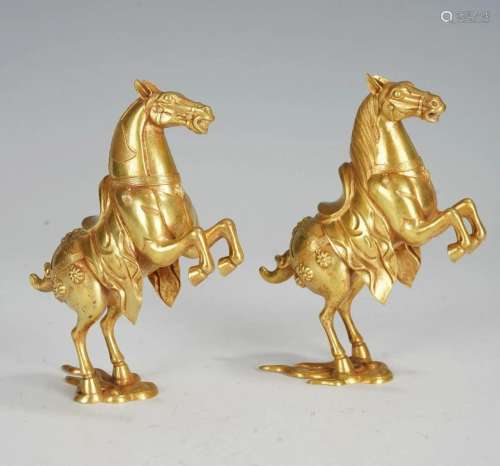 PAIR CHINESE SILVER-GILT HORSES