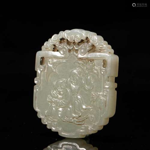 A CHINESE CARVED WHITE JADE PLAQUE