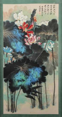 A CHINESE PAINTING OF LOTUS POND SIGNED ZHANG DAQIAN