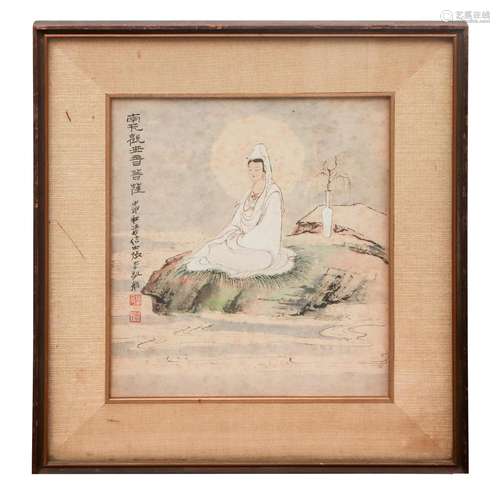 A CHINESE PAINTING OF GUANYIN SIGNED ZHANG DAQIAN