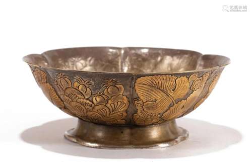 A CHINESE SILVER-GILT LOBED BOWL