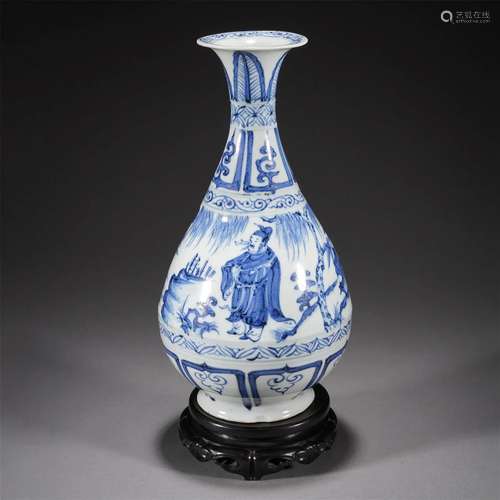 A CHINESE BLUE AND WHITE FIGURAL STORY VASE YUHUCHUNPING