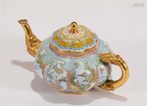 A CHINESE PAINTED ENAMEL BRONZE TEAPOT