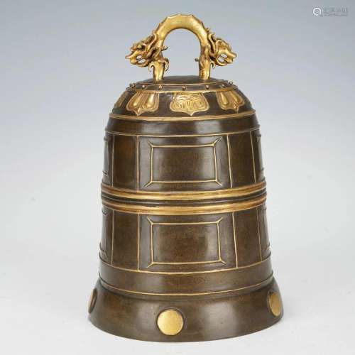 A CHINESE BRONZE PARTLY GILT BELL