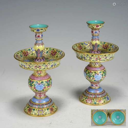 PAIR FINE CHINESE FAMILLE ROSE LAMP HOLDERS