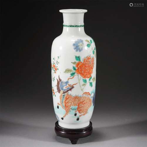 A CHINESE FAMILLE VERTE KYLIN VASE