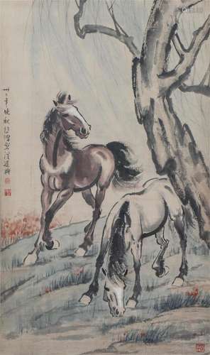 A CHINESE PAINTING OF HORSES SIGNED XU BEIHONG