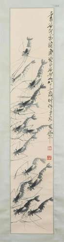 A CHINESE PAINTING OF SHRIMPS SIGNED QI BAISHI