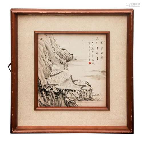 A CHINESE PAINTING OF BUDDHIST STORY SIGNED HONGYI