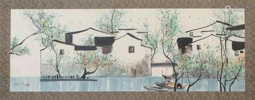 A CHINESE PAINTING OF WATER VILLAGE SIGNED WU GUANZHONG