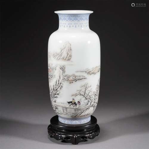 A CHINESE GRISAILLE GLAZE LANDSCAPE LANTERN VASE