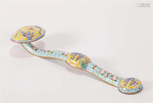 A CHINESE PAINTED ENAMEL BRONZE RUYI SCEPTER
