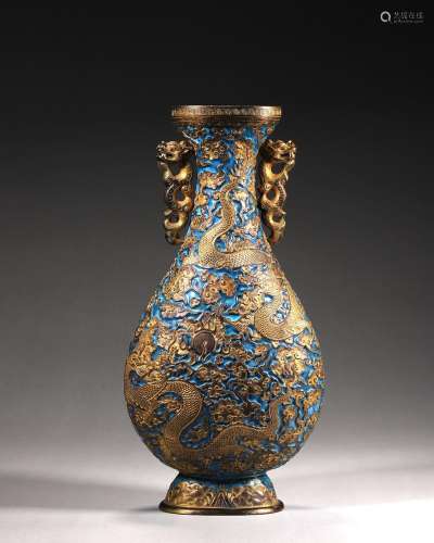 A dragon patterned gilding silver enamel vase