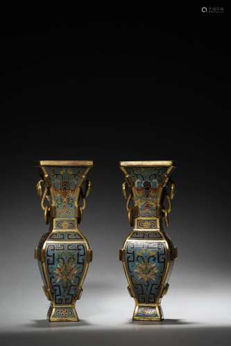 A pair of double-eared cloisonne vases