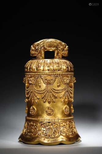 A gilding copper dragon bell, Qianlong period, Qing dynasty ...