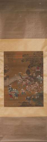 A Chinese figure silk scroll painting, Jiao Bingzhen mark