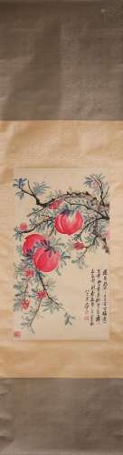 A Chinese painting of peach, Zhang Daqian mark