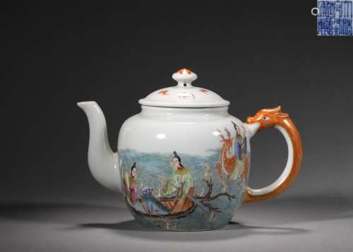 A famille rose figure porcelain teapot with iron red dragon ...