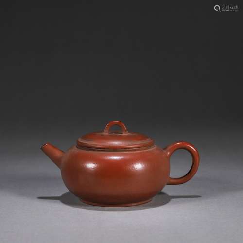A red clay teapot, Hui Mengchen mark