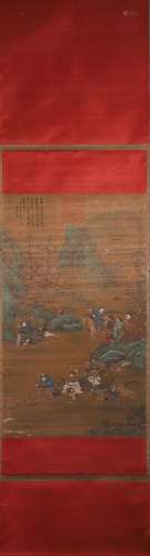 A Chinese figure silk scroll painting, Ren Renfa mark