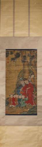 A Chinese figure silk scroll painting, Tangyin mark