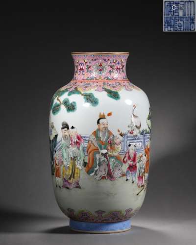 A famille rose figure porcelain lantern shaped vase, Qianlon...