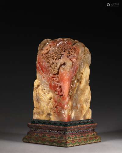 A chi dragon patterned Shoushan soapstone seal