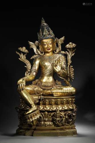 A gilding copper green tara statue