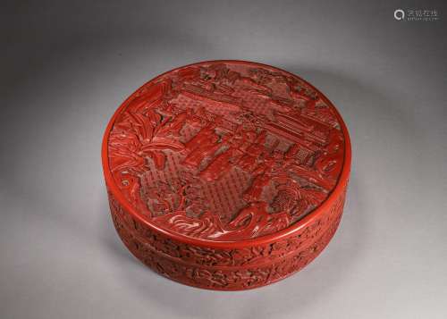 A figure carved red lacquer box, Xuande period, Ming dynasty...