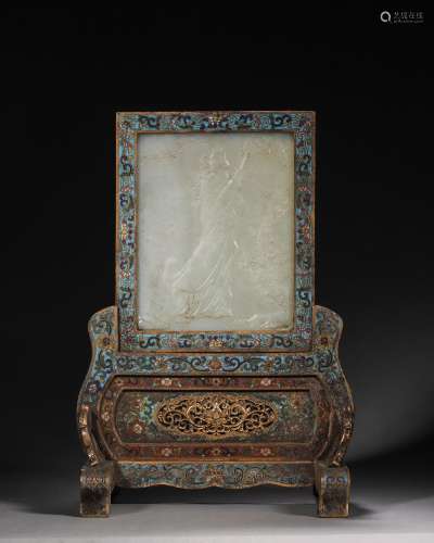 A cloisonne jade-inlaid figure patterned screen