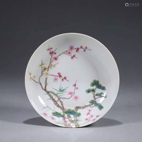 A famille rose pine and plum blossom porcelain plate