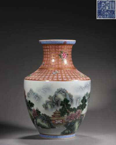 A multicolored landscape and figure porcelain vase, Qianlong...