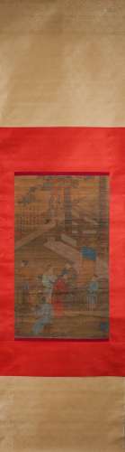 A Chinese figure silk scroll painting, Wu Daozi mark