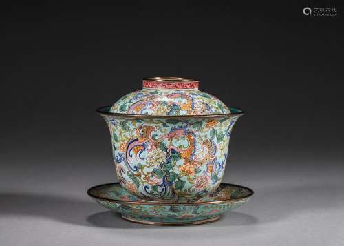 A phoenix bird patterned copper enamel covered bowl, Qianlon...