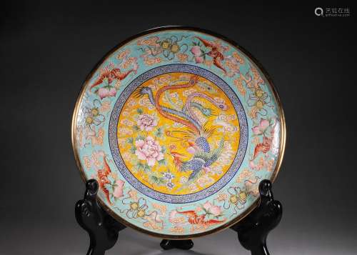 A phoenix and peony patterned porcelain plate, Qianlong peri...