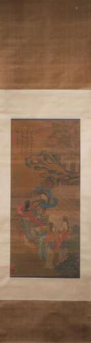 A Chinese figure silk scroll painting, Tangyin mark