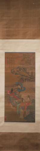 A Chinese figure silk scroll painting, Tangyin mark