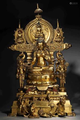 A gilding copper Guanyin bodhisattva statue