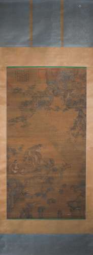 A Chinese silk scroll painting of monkey, Xu Chongju mark