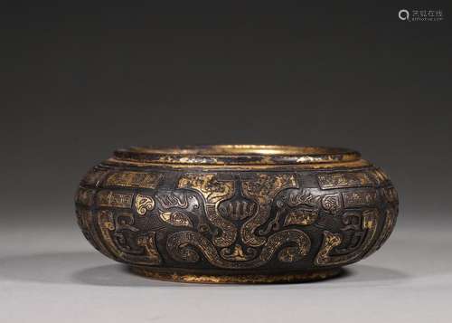 A beast face patterned gilding copper censer