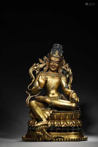 A gilding copper Guanyin bodhisattva statue