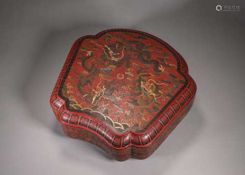 A dragon patterned red lacquer box, Qianlong period, Qing dy...