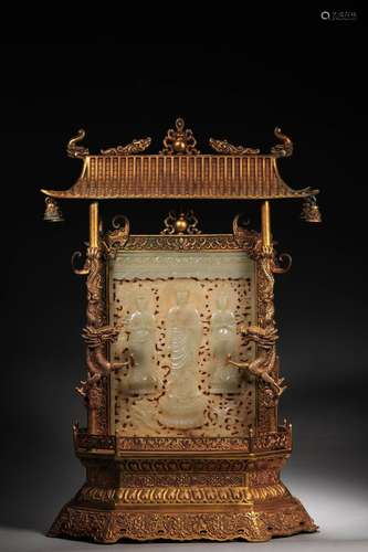 A gilding copper jade-inlaid Sakyamuni buddha niche