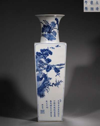 A blue and white flower and bird porcelain vase, Kangxi peri...
